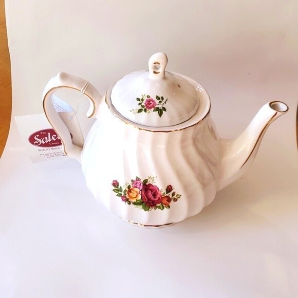 NWT SALEM CHINA CO ENGLISH COLLECTION TEAPOT  ROSES WHITE PINK YELLOW - Picture 9 of 13